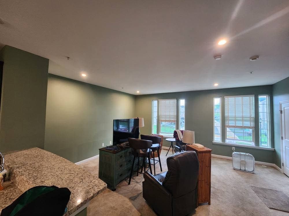 Freshly painted interior room in sage green